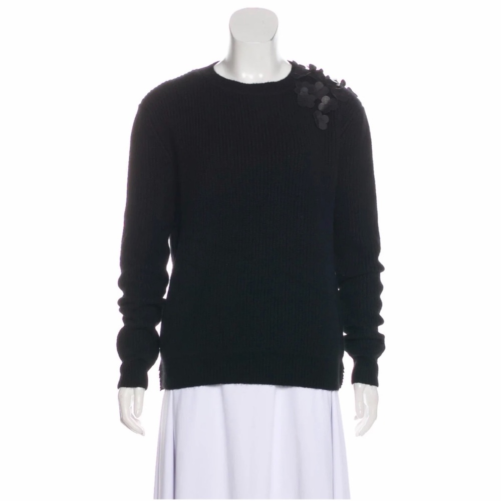 VERA WANG / Merino Wool Floral-Appliqué Sweater
